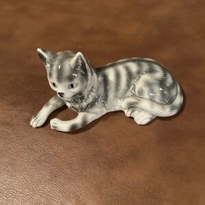 Porcelain Gray & White Cat Figurine from Germany